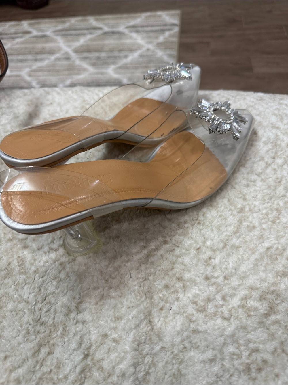 Clear PVC Mule Heels with Crystal Accent - Women's Silver-Clear